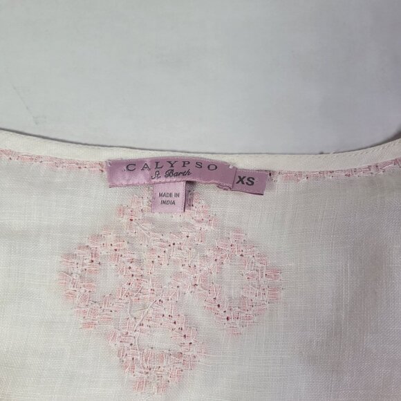 Calypso St Barth White Linen Tunic With Coral Embroidery Size XS - Picture 3 of 9